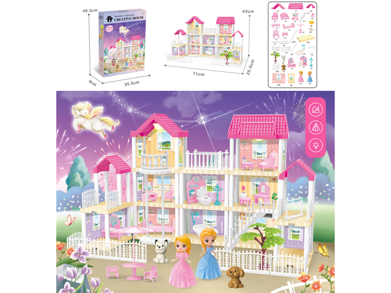 DIY Villa Toy With Elevator + Doll +Dual Light