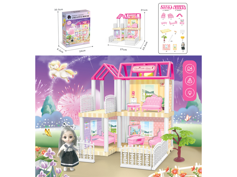 DIY Villa Toy With 6 Inch Doll Light