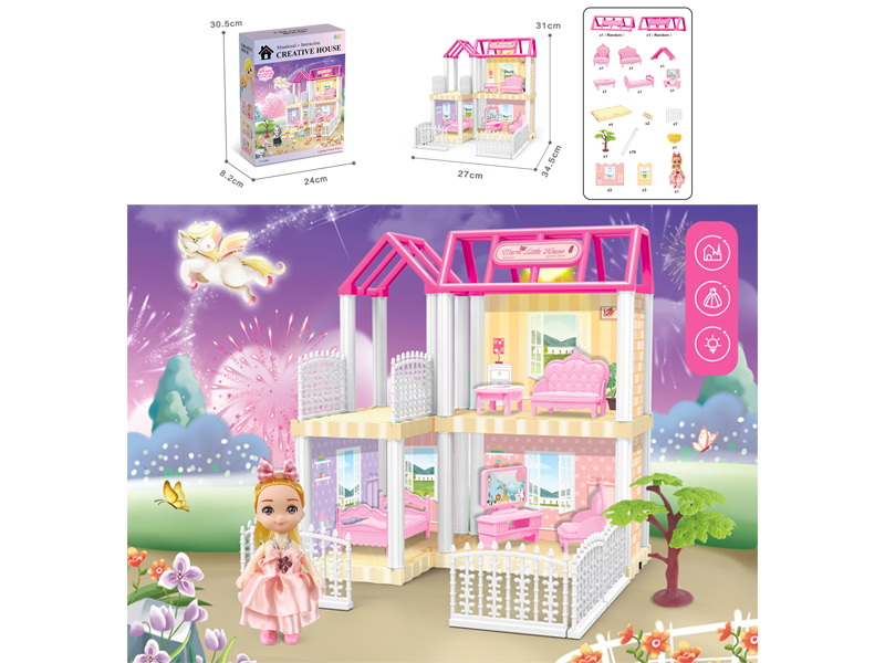 DIY Villa Toy With 4 Inch Doll +Light