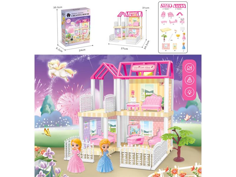 DIY Villa Toy With Doll +Light