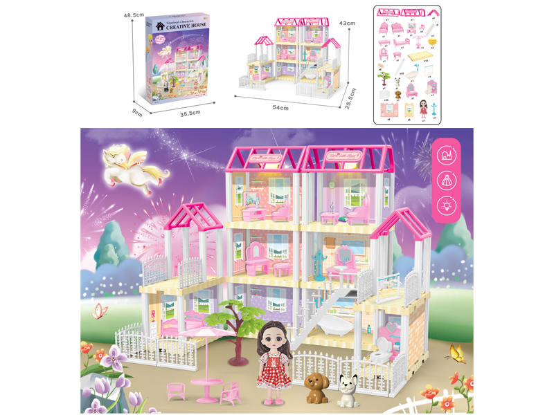 DIY Villa Toy With 6 Inch Doll Dual Light