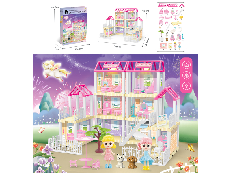 DIY Villa Toy With Doll Dual Light