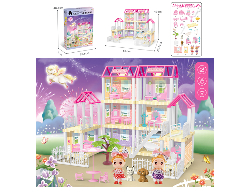 DIY Villa Toy With Doll Dual Light