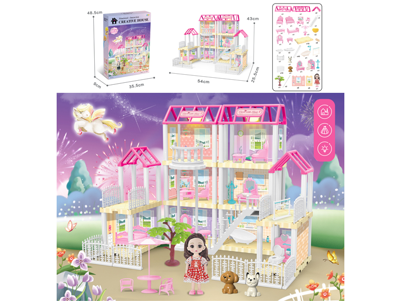 DIY Villa Toy With Elevator +6 Inch Doll +Dual Light