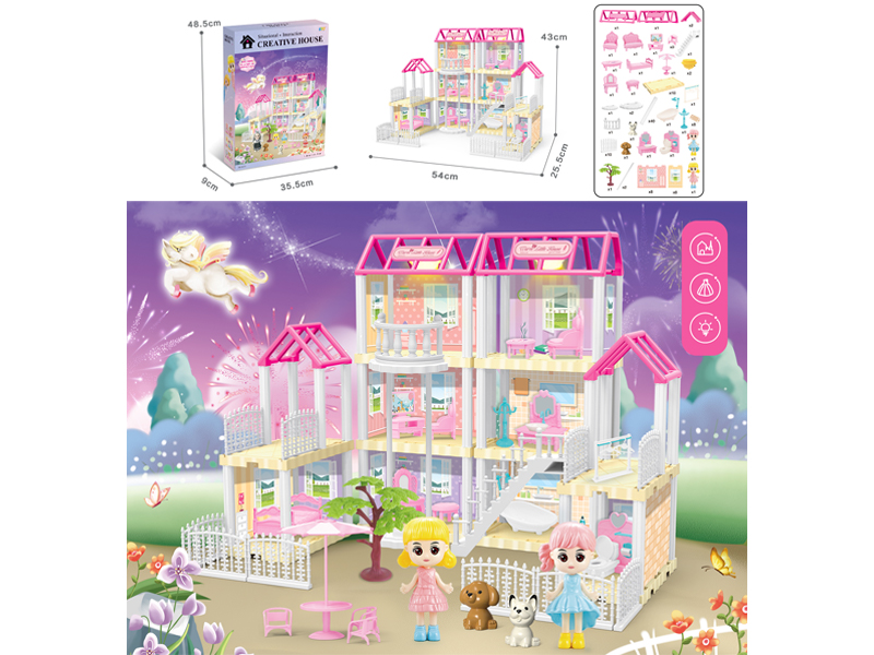 DIY Villa Toy With Elevator + Doll +Dual Light