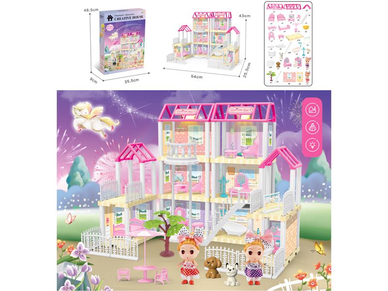 DIY Villa Toy With Elevator + Doll +Dual Light