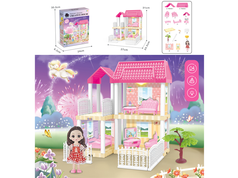 DIY Villa Toy With 6 Inch Doll Light