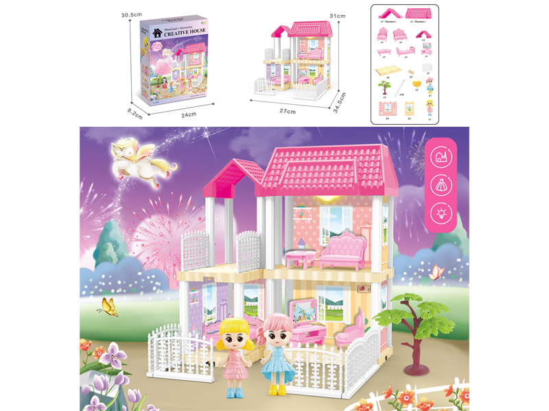 DIY Villa Toy With Doll +Light