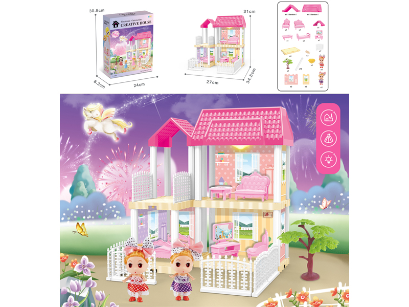 DIY Villa Toy With Doll +Light