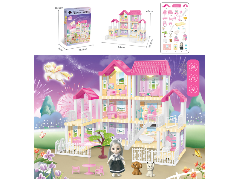 DIY Villa Toy With 6 Inch Doll Dual Light