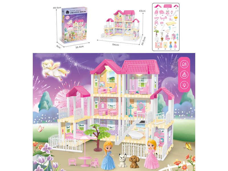 DIY Villa Toy With Doll Dual Light