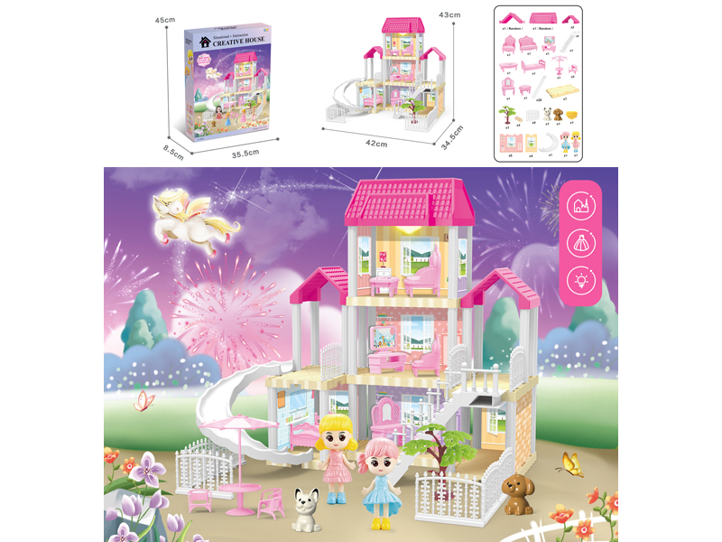 DIY Villa Toy With 4 Inch Doll +Light