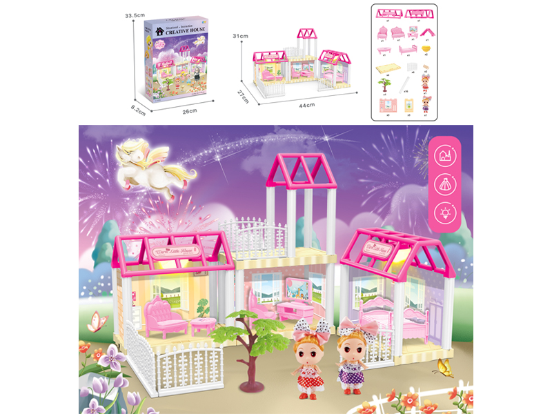 DIY Villa Toy With Doll Dual Light