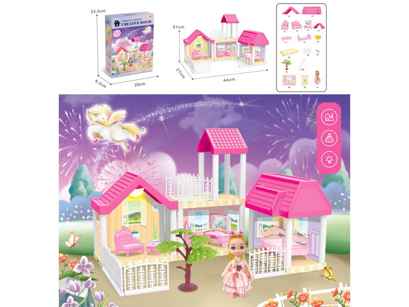 DIY Villa Toy With 4 Inch Doll Dual Light