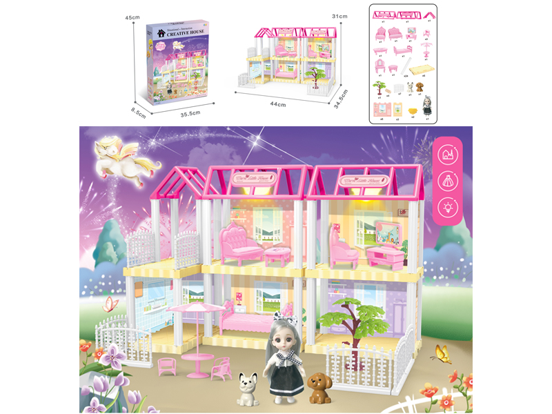 DIY Villa Toy With 6 Inch Doll Dual Light