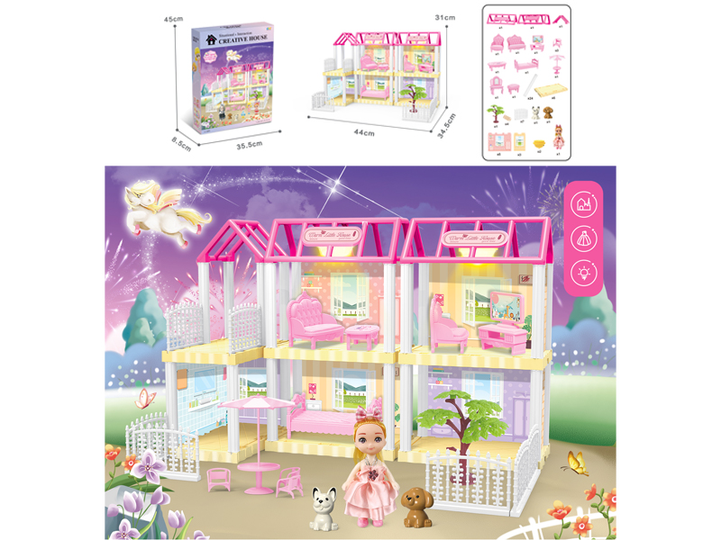 DIY Villa Toy With 4 Inch Doll Dual Light