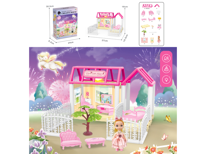 DIY Villa Toy With 4 Inch Doll +Light