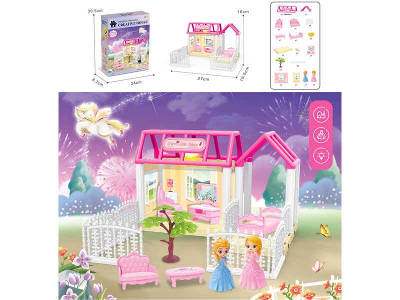 DIY Villa Toy With Doll +Light