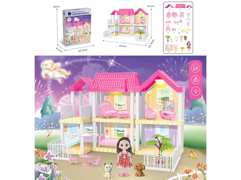 DIY Villa Toy With 6 Inch Doll Dual Light