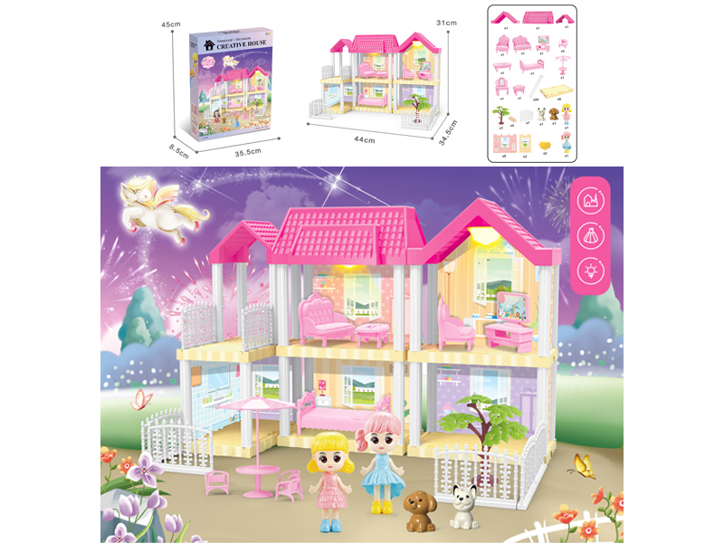 DIY Villa Toy With Doll Dual Light