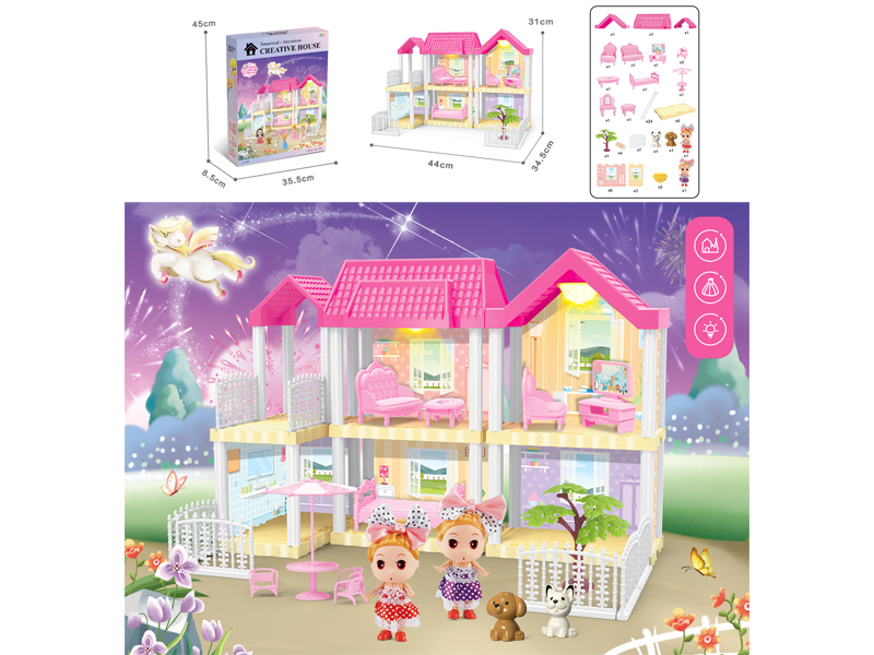 DIY Villa Toy With Doll Dual Light