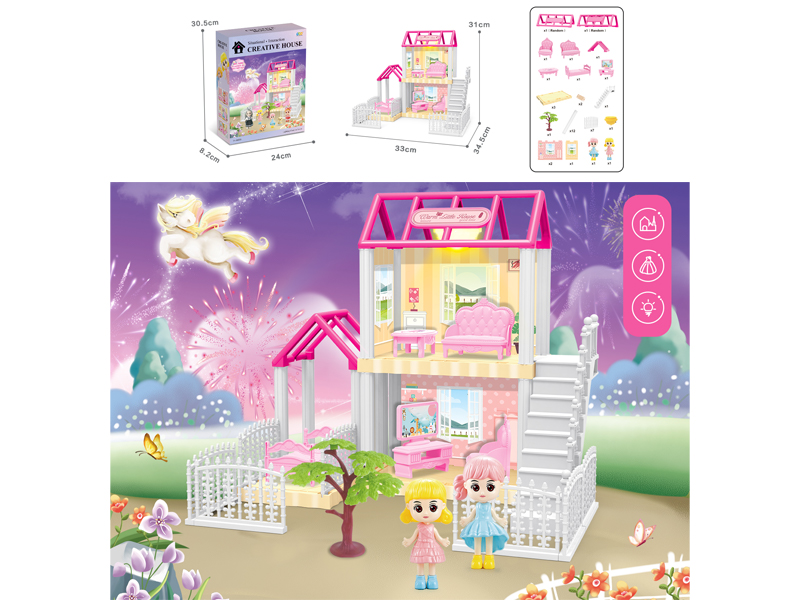 DIY Villa Toy With Doll +Light