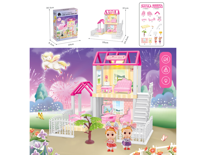 DIY Villa Toy With Doll +Light