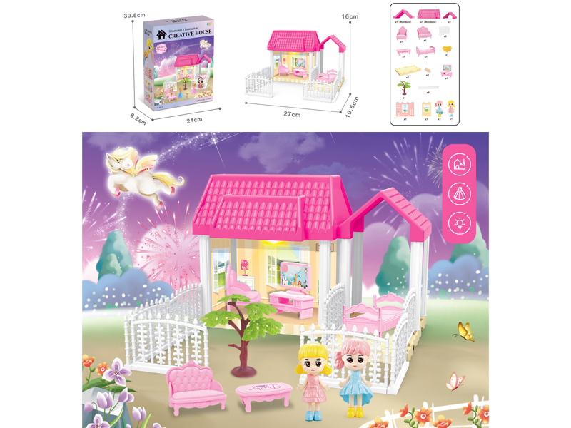 DIY Villa Toy With Doll +Light