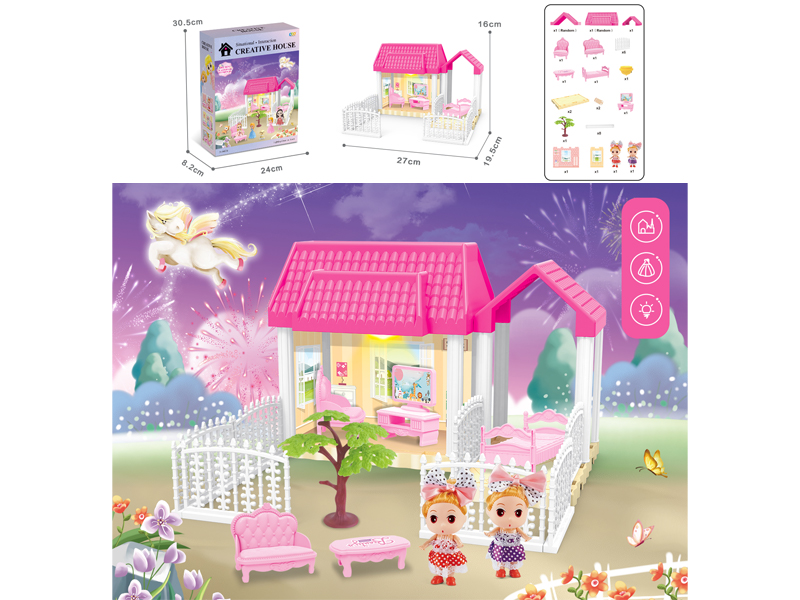 DIY Villa Toy With Doll +Light