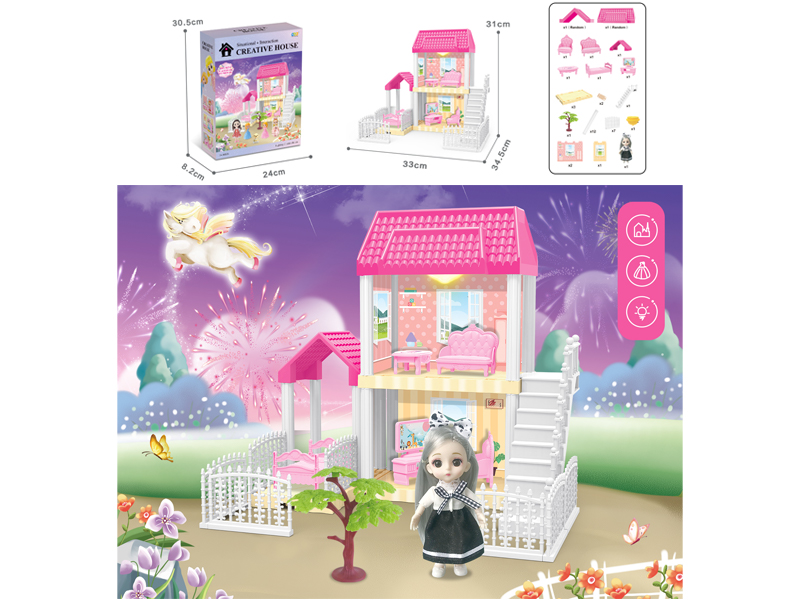 DIY Villa Toy With 6 Inch Doll Light