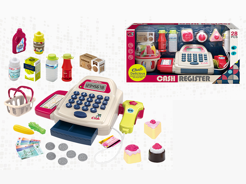 Cash Register + Basket And Food Set