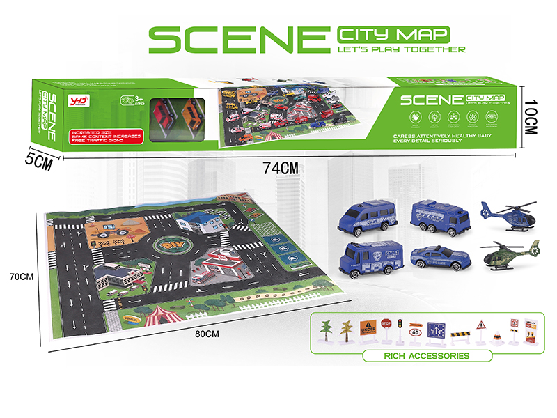 Slide Car Scene City Map Set(Police Series ,With Road Signs)