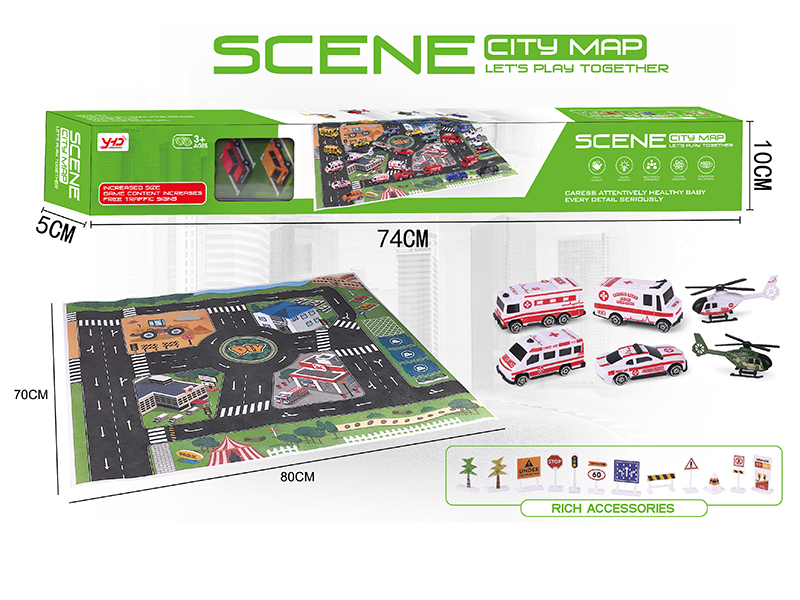 Slide Car Scene City Map Set(Rescue Series ,With Road Signs)