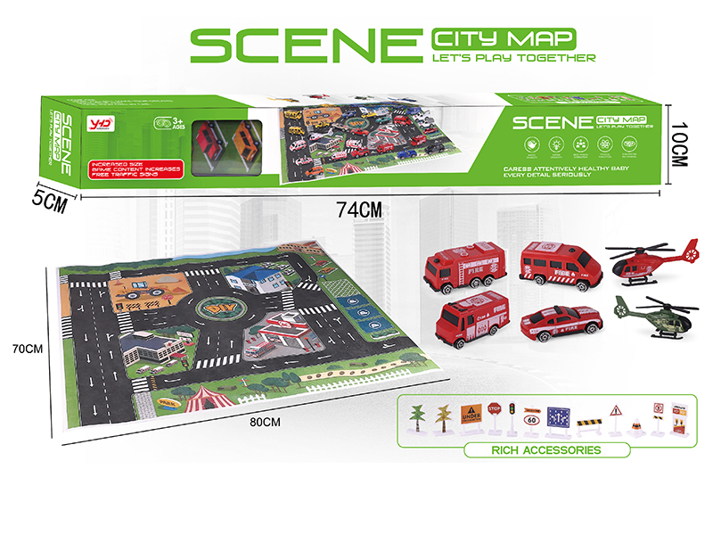 Slide Car Scene City Map Set(Fire Protection Series ,With Road Signs)