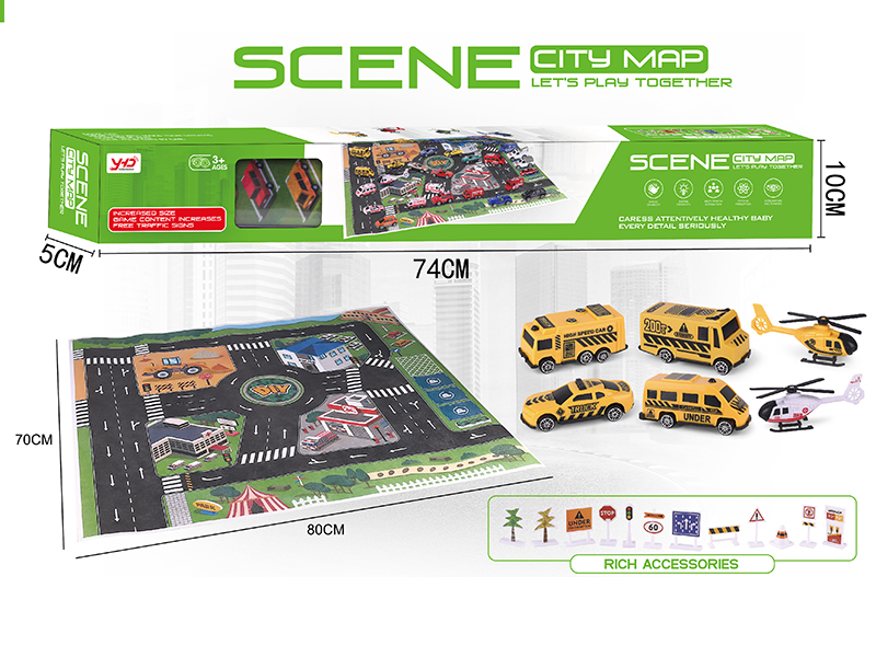 Slide Car Scene City Map Set(Engineering Series ,With Road Signs)