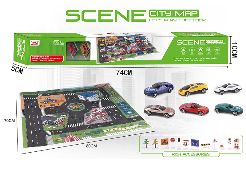 Scene City Map Alloy Cars Set(Alloy Race Cars 6pcs,With Guidepost)