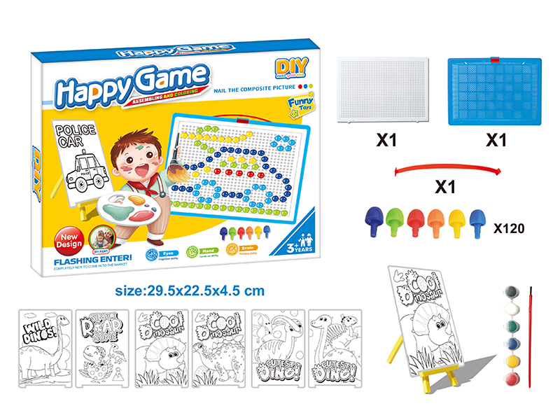 DIY Color Filling Drawing Board + Mushroom Nail Puzzle Board Set