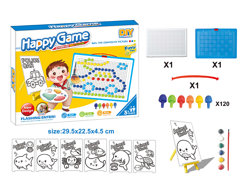 DIY Color Filling Drawing Board + Mushroom Nail Puzzle Board Set