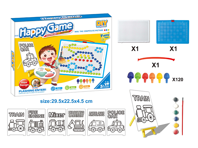 DIY Color Filling Drawing Board + Mushroom Nail Puzzle Board Set