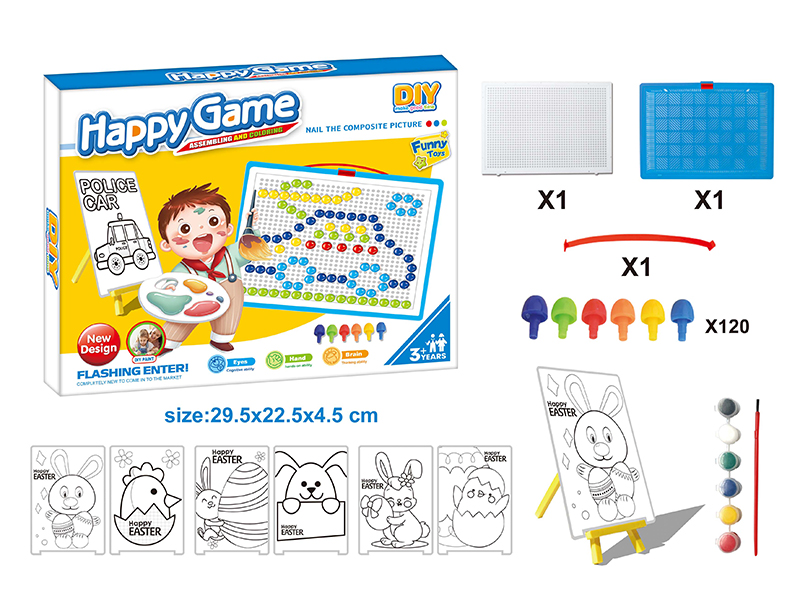 DIY Color Filling Drawing Board + Mushroom Nail Puzzle Board Set