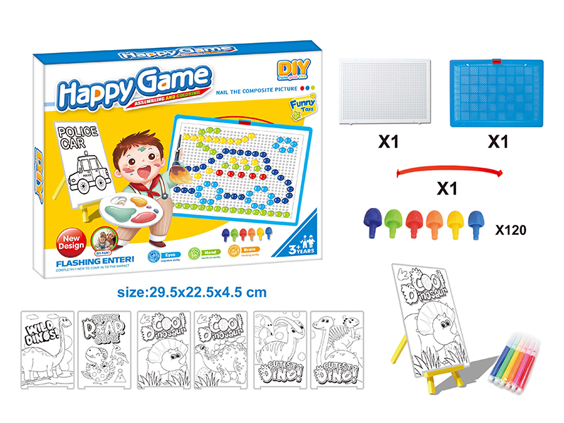 DIY Color Filling Drawing Board + Mushroom Nail Puzzle Board Set