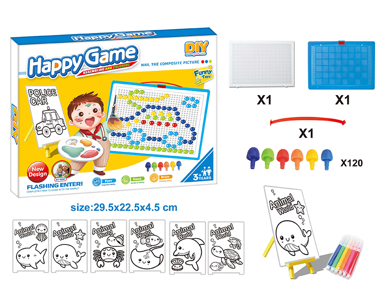 DIY Color Filling Drawing Board + Mushroom Nail Puzzle Board Set