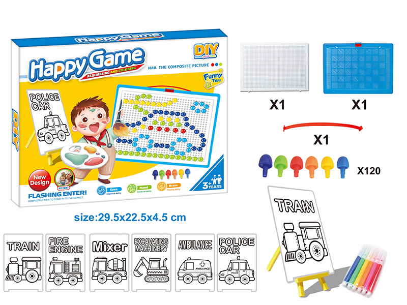 DIY Color Filling Drawing Board + Mushroom Nail Puzzle Board Set