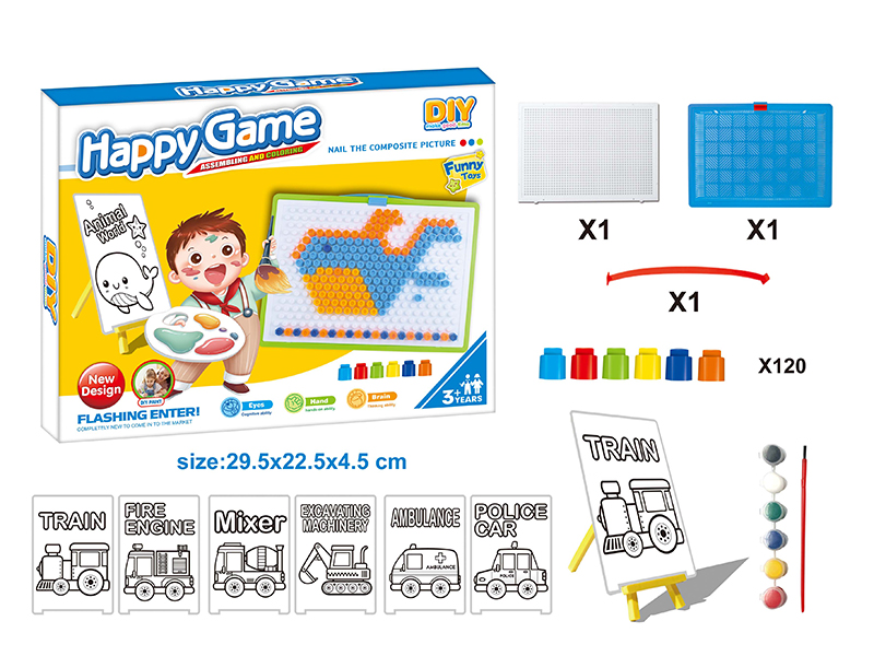 DIY Color Filling Drawing Board + Mushroom Nail Puzzle Board Set