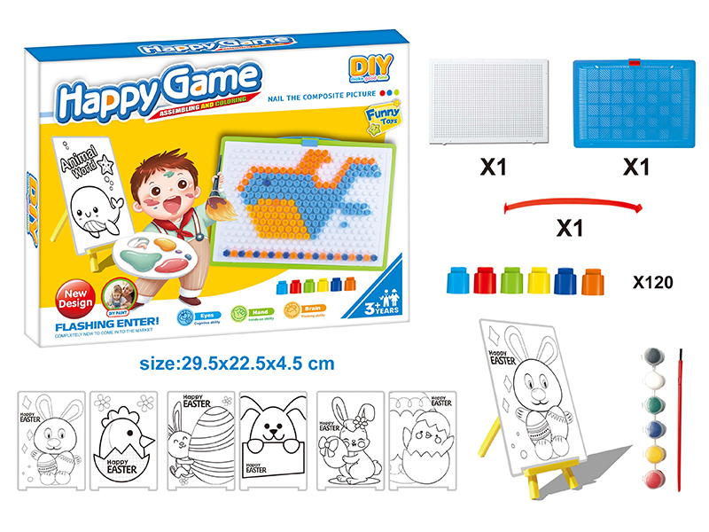 DIY Color Filling Drawing Board + Mushroom Nail Puzzle Board Set