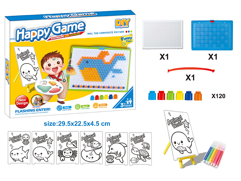 DIY Color Filling Drawing Board + Mushroom Nail Puzzle Board Set