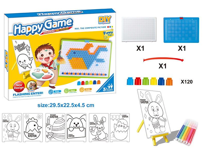 DIY Color Filling Drawing Board + Mushroom Nail Puzzle Board Set