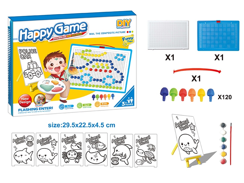 DIY Color Filling Drawing Board + Mushroom Nail Puzzle Board Set