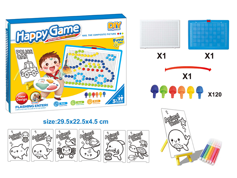 DIY Color Filling Drawing Board + Mushroom Nail Puzzle Board Set