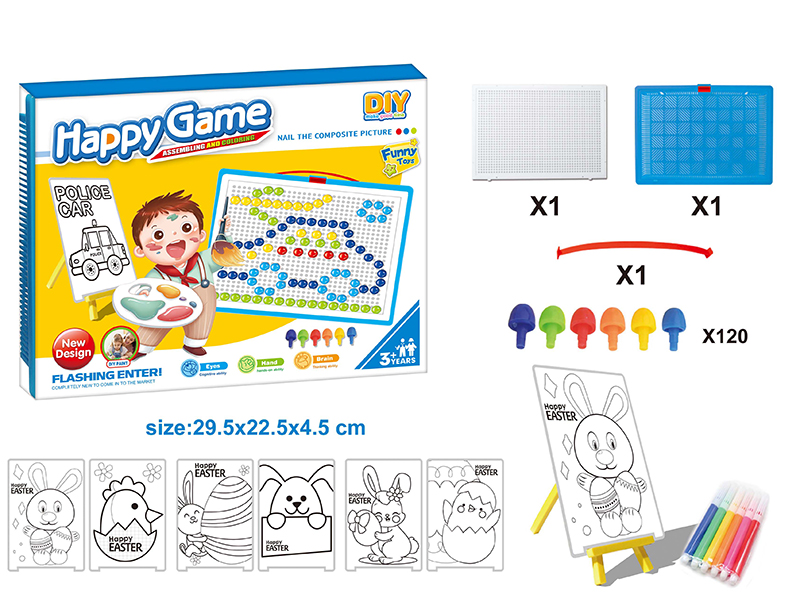 DIY Color Filling Drawing Board + Mushroom Nail Puzzle Board Set